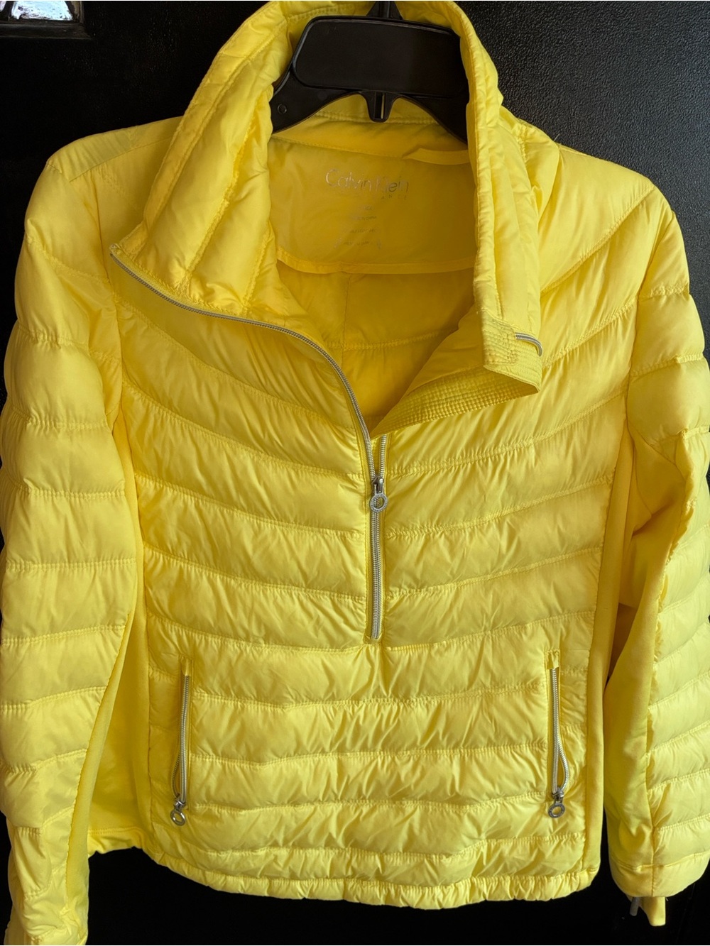 Calvin Klein Bright Yellow Quilted Half-Zip Puffer Thumbholes L